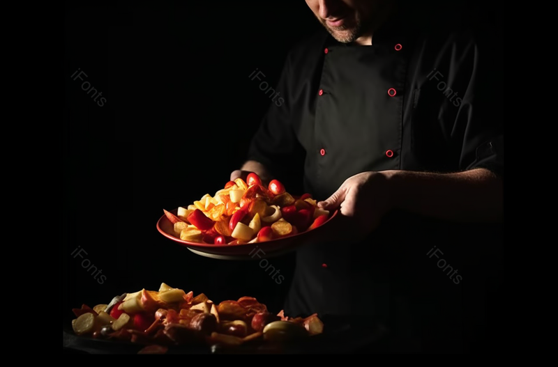 黑色厨师端着美味诱人可口一碗食物美食摄影背景,高清,摄影图,摄影图片,图片大全,摄影图免费下载